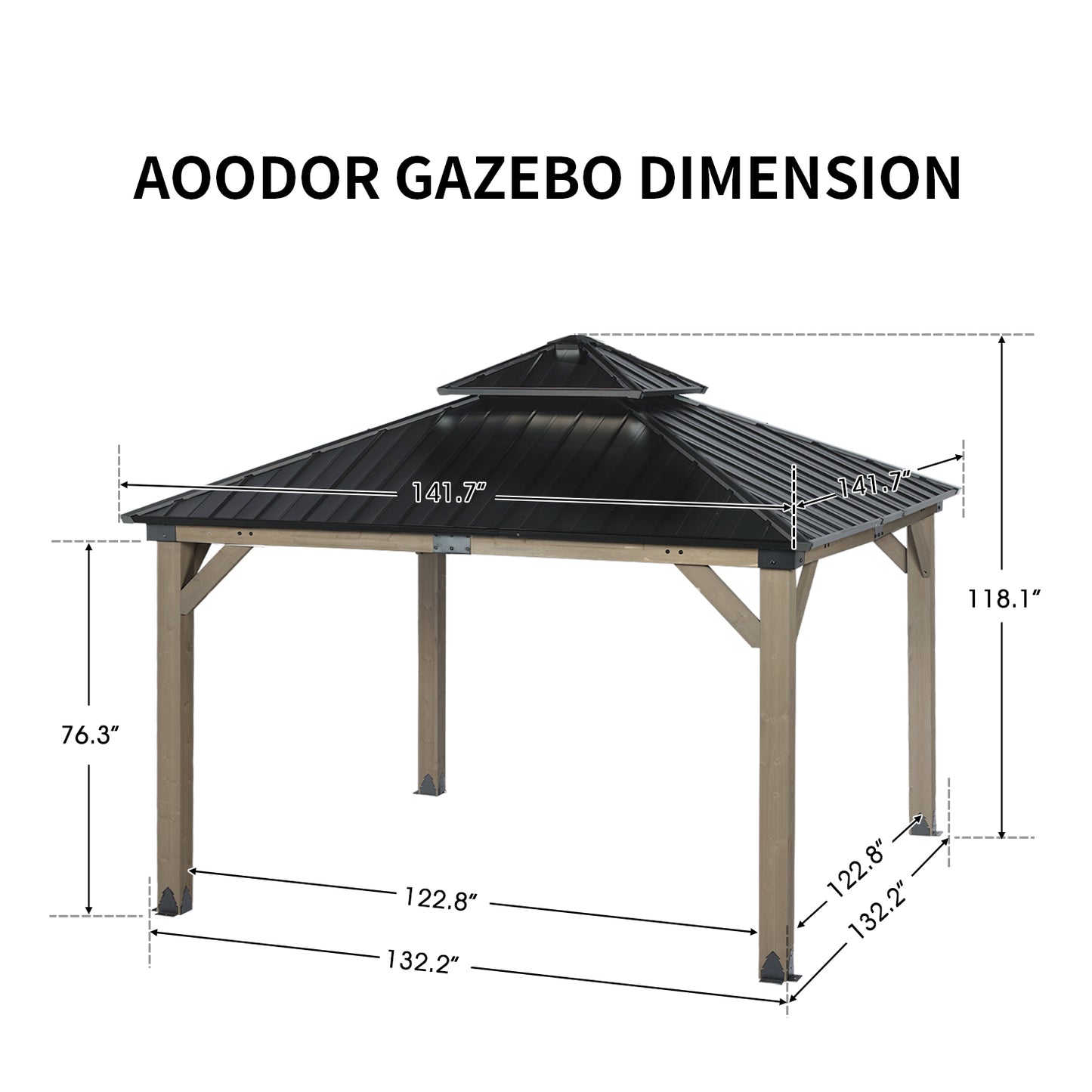 Wood Gazebo,Upgrade Cedar Wooden Frame Gazebo with Galvanized Steel Roof