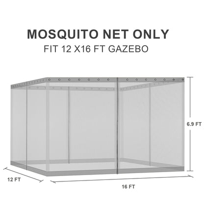 Universal Gazebo Replacement Mosquito Netting Screen 4-Panel Sidewalls with Double Zipper (Only Netting)