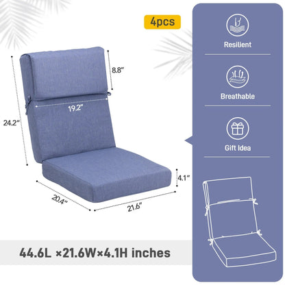 High Back Chair Cushions Set of 4, UV-Protected & Water-Resistant, 45 x 22 x 4 Inches Aoodor
