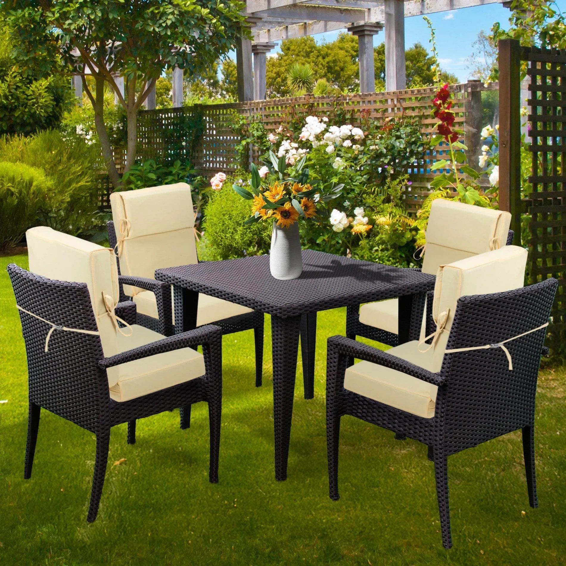 High Back Chair Cushions Set of 4, UV-Protected & Water-Resistant, 45 x 22 x 4 Inches Lightyellow for Outdoor Patio Dinner Chair Cushions Aoodor