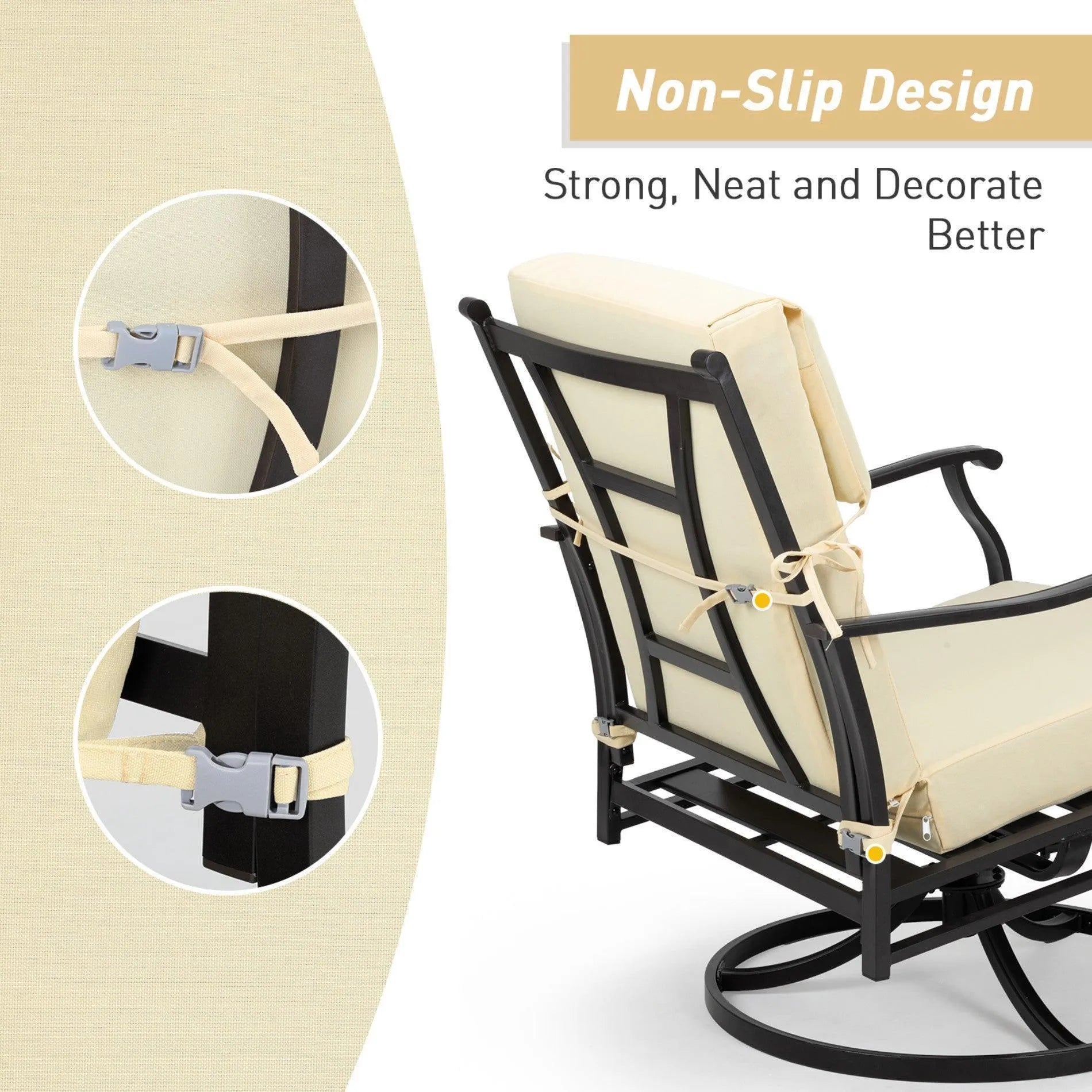 High Back Chair Cushions Set of 4, UV-Protected & Water-Resistant, 45 x 22 x 4 Inches Lightyellow Non-Slip Design Aoodor