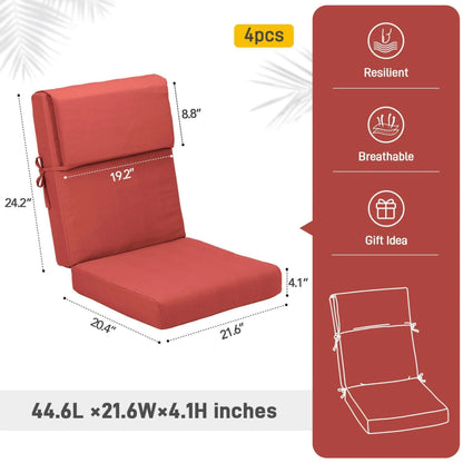 High Back Chair Cushions Set of 4, UV-Protected & Water-Resistant, 45 x 22 x 4 Inches Aoodor