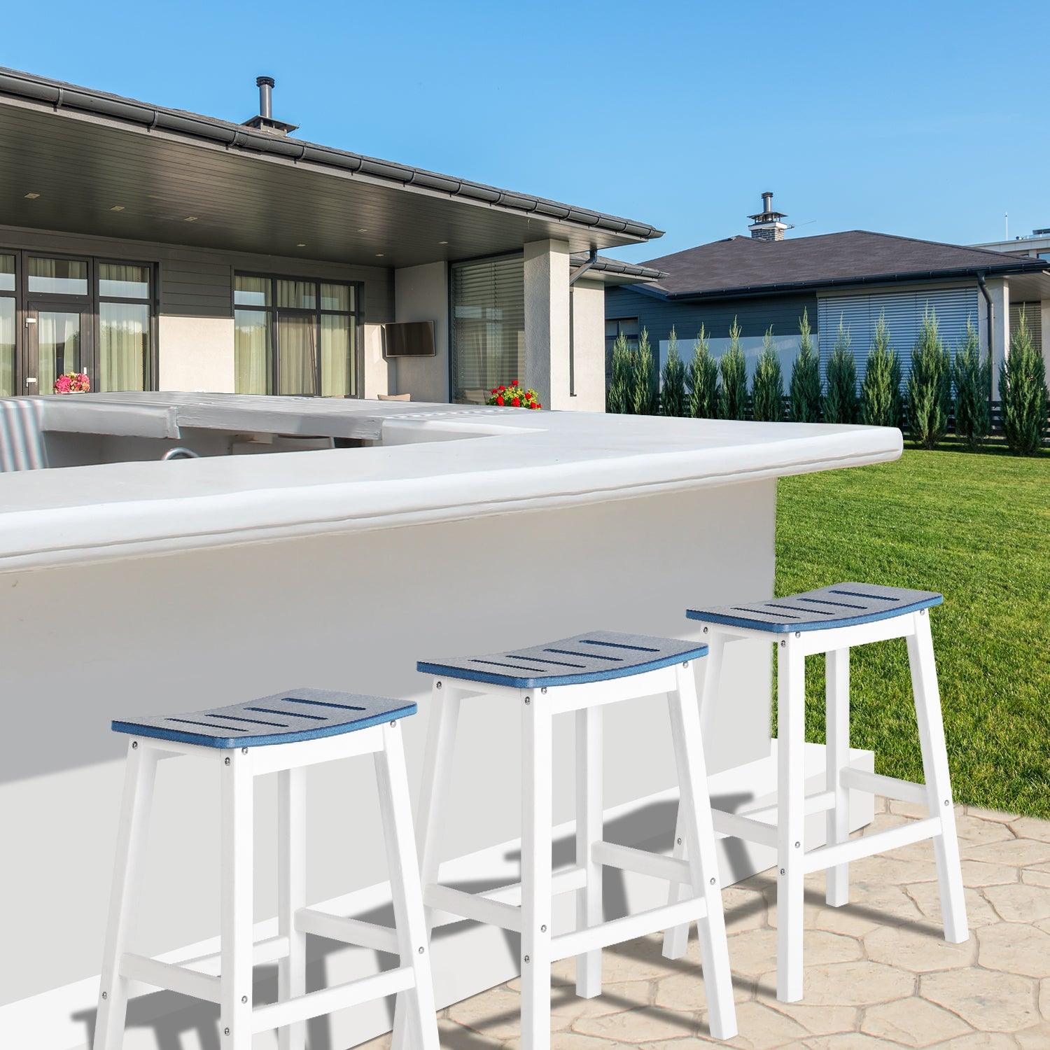 Outdoor Bar Stools,Set of 2 Bar Chairs, 28 Inch HDPE Patio Counter Height Bar Stools with Footrest for Backyard, Garden, Lawn and Patio Aoodor
