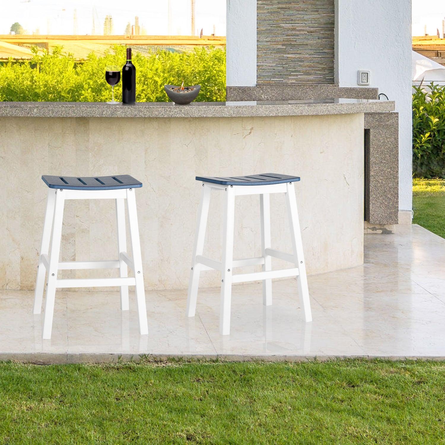 Outdoor Bar Stools,Set of 2 Bar Chairs, 28 Inch HDPE Patio Counter Height Bar Stools with Footrest for Backyard, Garden, Lawn and Patio Aoodor