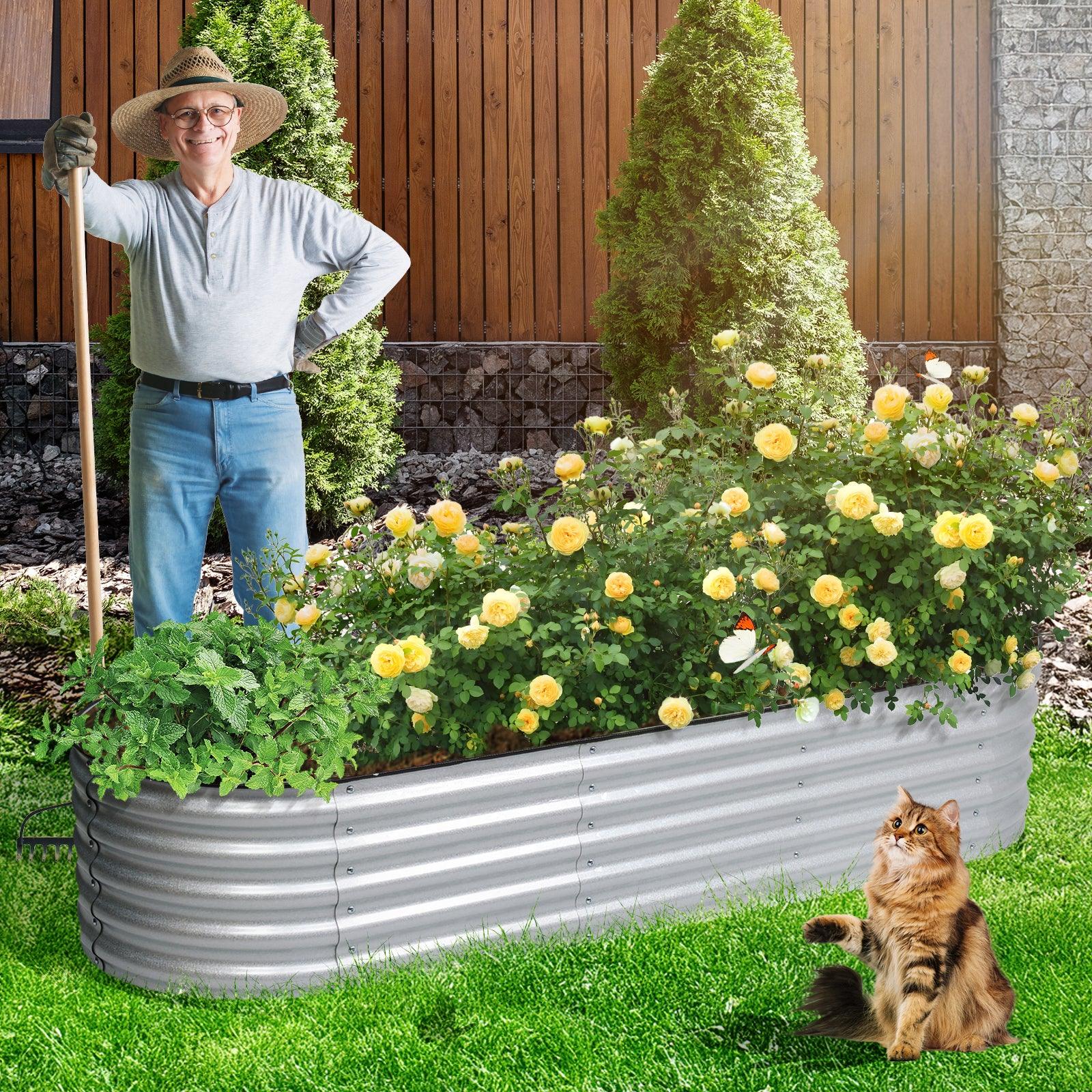 Oval Modular Aluzinc Raised Garden Bed Aoodor Silver