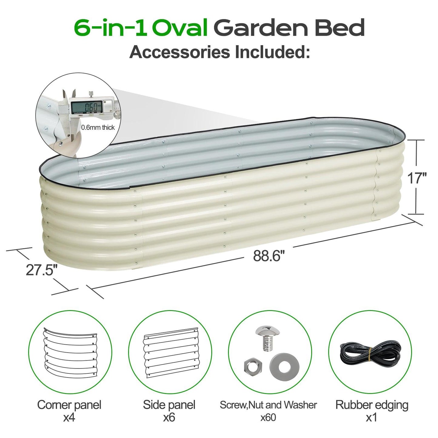 Oval Modular Aluzinc Raised Garden Bed Aoodor White