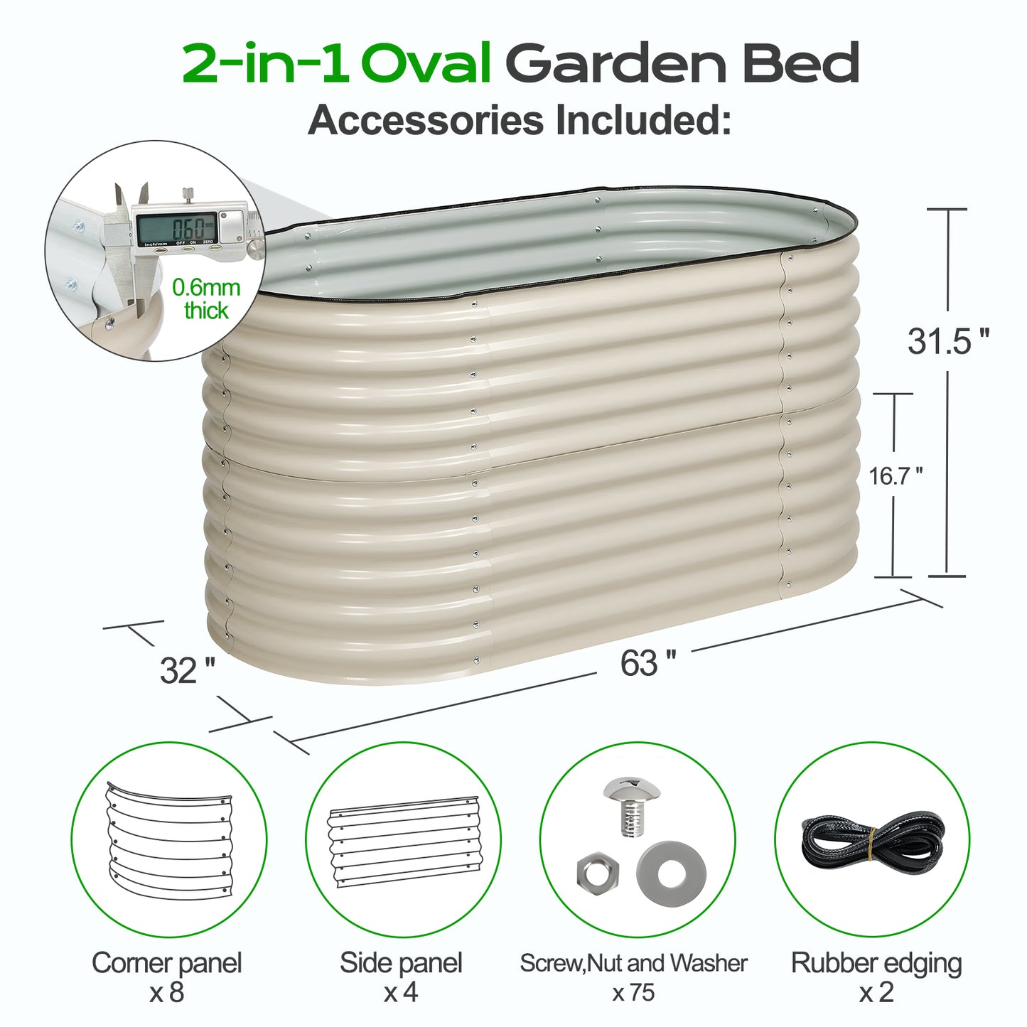 Oval Modular Aluzinc Raised Garden Bed Planter Aoodor LLC Beige