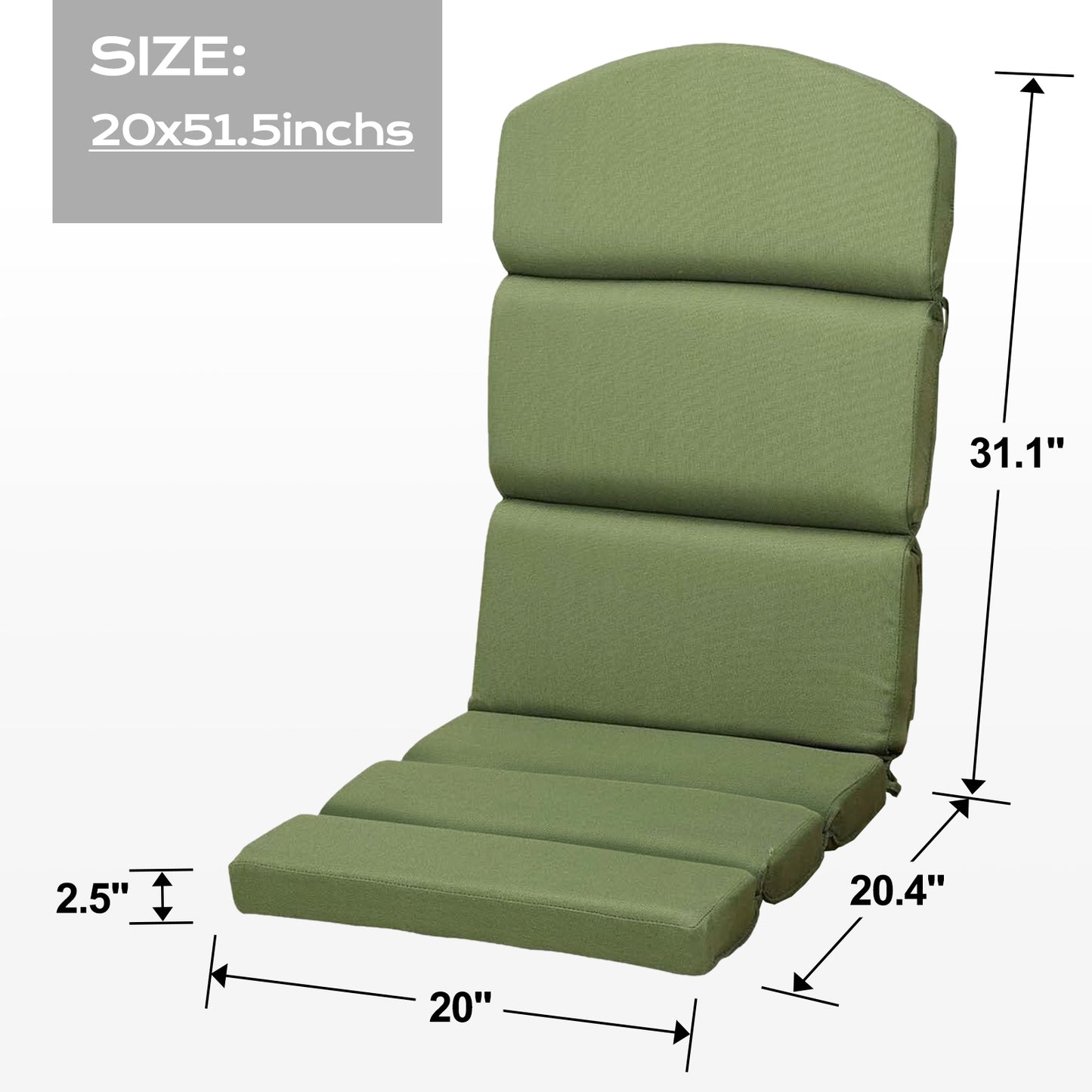 Patio Chair Cushion Set of 2 - High-Back Adirondack Patio Cushions with Ties, 52''x20''x2.75'', Olifen Fabric Slipcover CUSHION Aoodor LLC Green