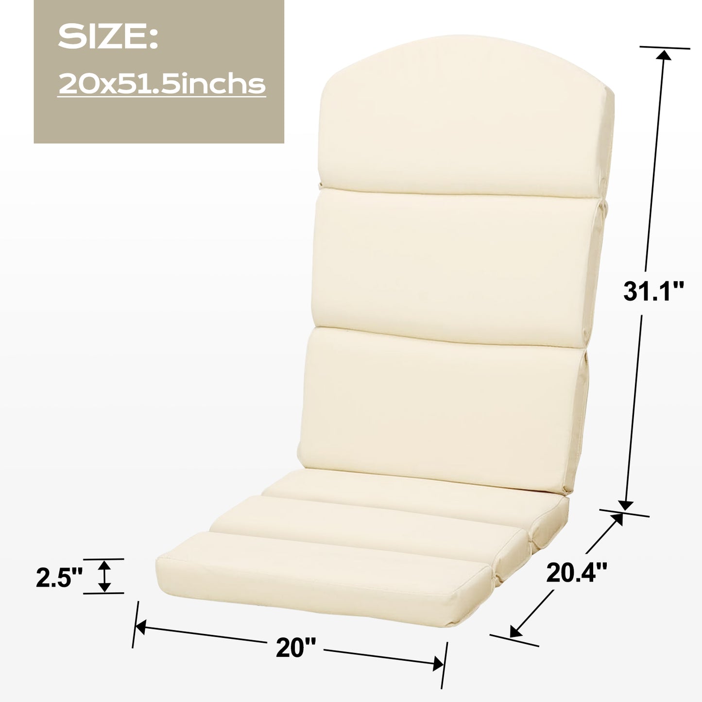 Patio Chair Cushion Set of 2 - High-Back Adirondack Patio Cushions with Ties, 52''x20''x2.75'', Olifen Fabric Slipcover CUSHION Aoodor LLC Beige