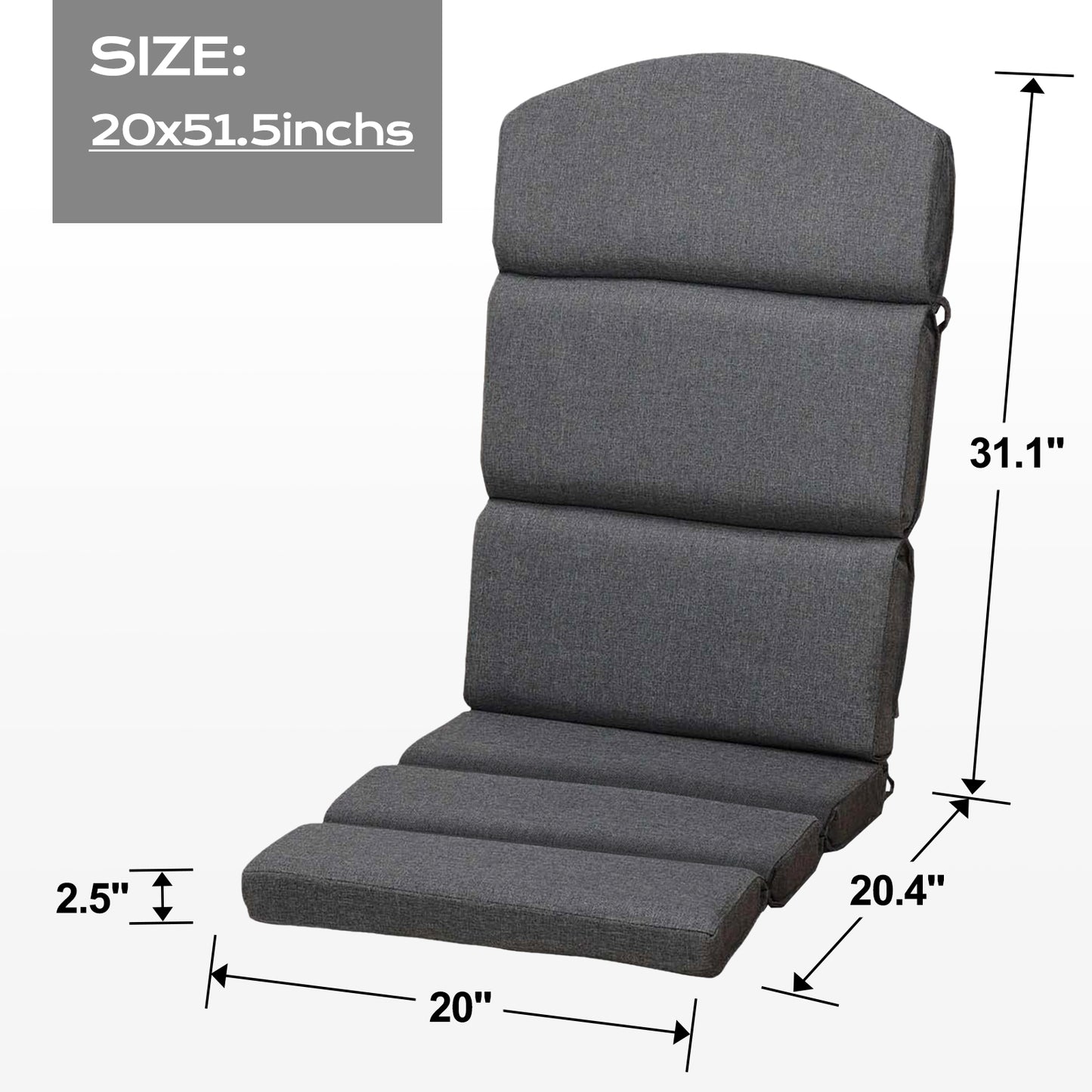 Patio Chair Cushion Set of 2 - High-Back Adirondack Patio Cushions with Ties, 52''x20''x2.75'', Olifen Fabric Slipcover CUSHION Aoodor LLC Dark Grey  