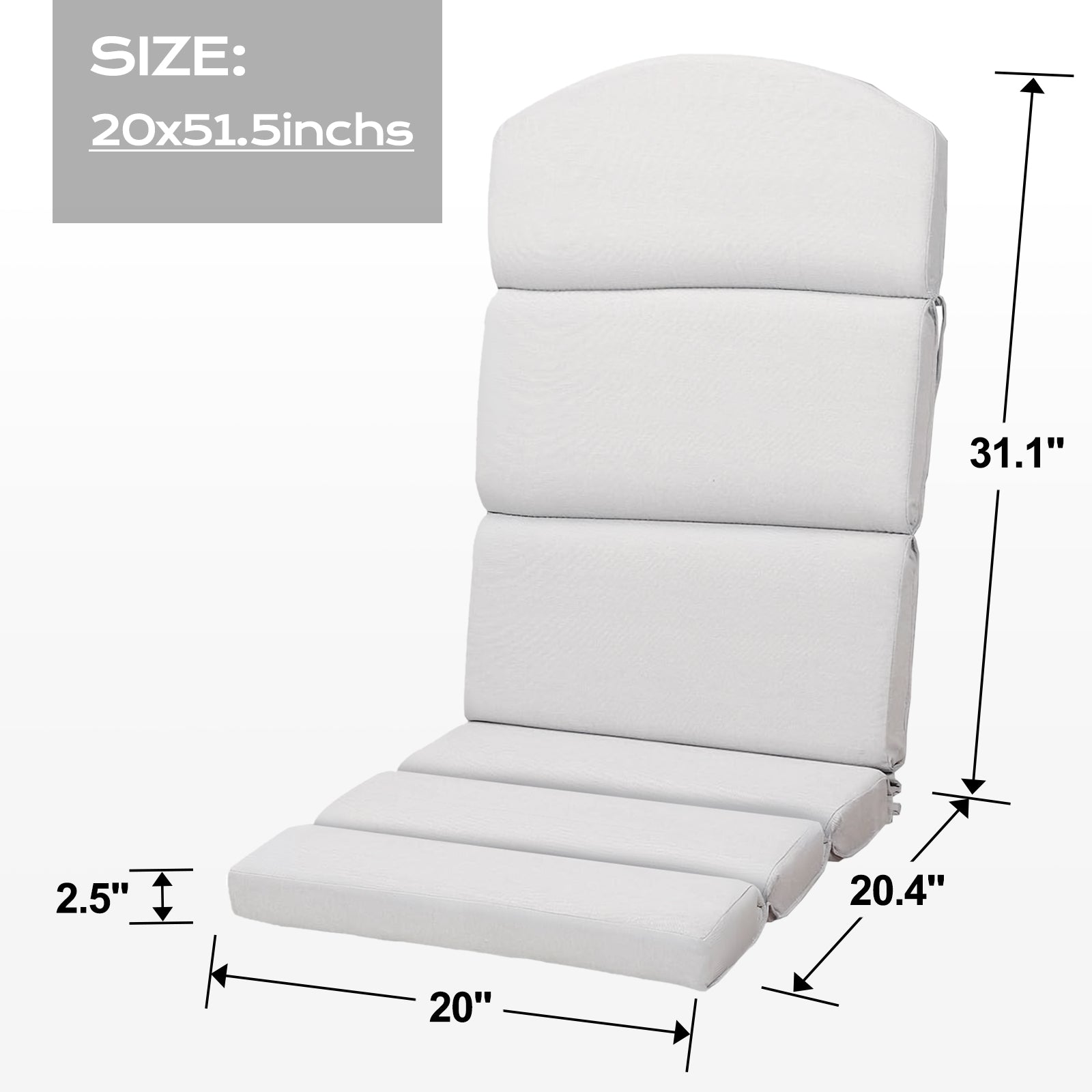 Patio Chair Cushion Set of 2 - High-Back Adirondack Patio Cushions with Ties, 52''x20''x2.75'', Olifen Fabric Slipcover CUSHION Aoodor LLC Light grey