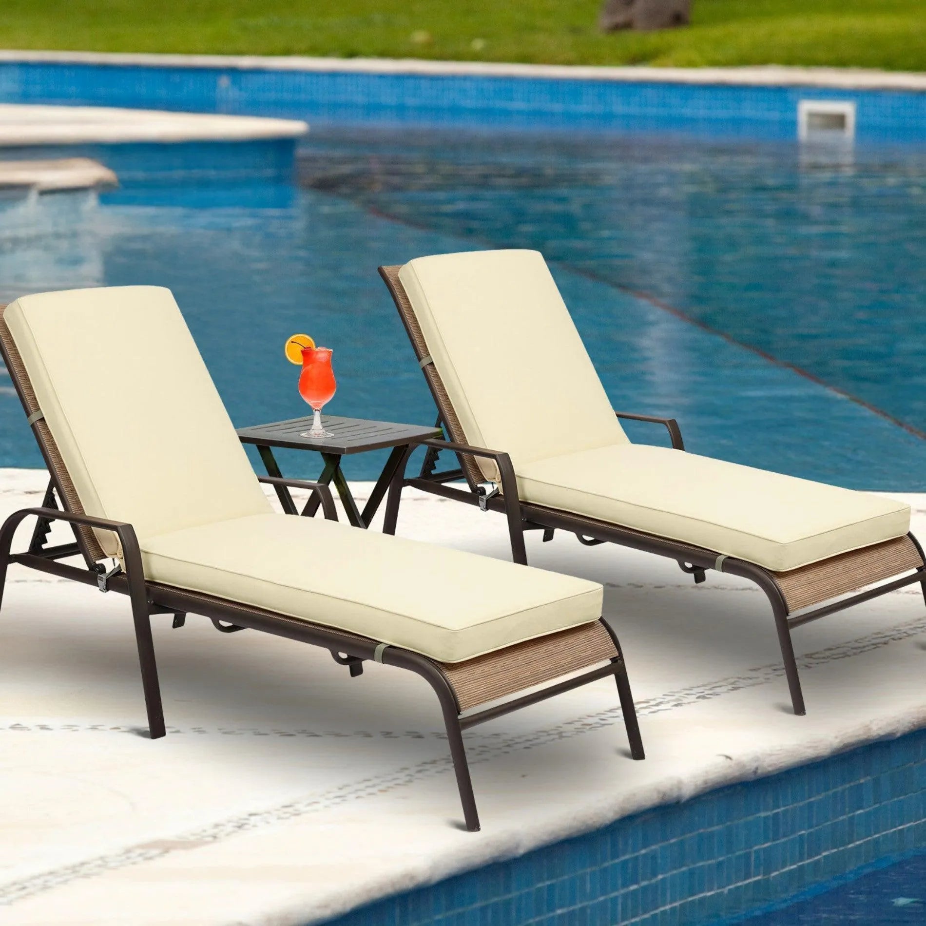 Patio Chaise Lounger Cushions Set of 2, Olefin Fabric, Water-Resistant, 72x21x3 Inches(Only Cushions) CUSHION Aoodor Beige  