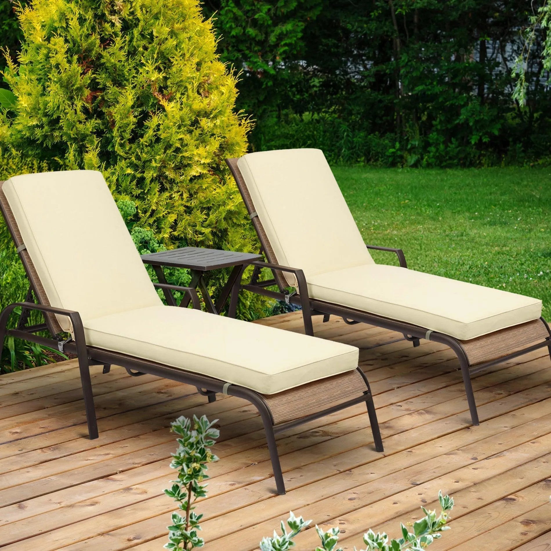 Patio Chaise Lounger Cushions Set of 2, Olefin Fabric, Water-Resistant, 72x21x3 Inches(Only Cushions) CUSHION Aoodor Beige  