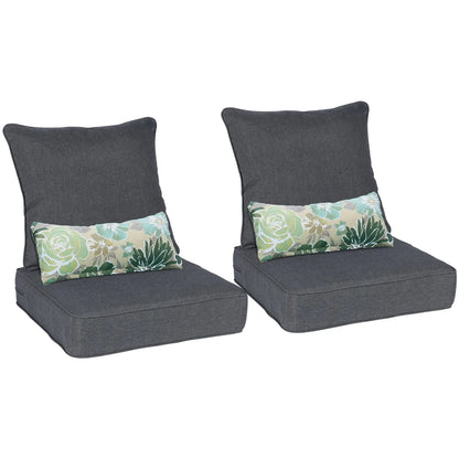 Patio Deep Chair Cushion, 2 Back 2 Seater 2 Pillow, Charcoal Aoodor