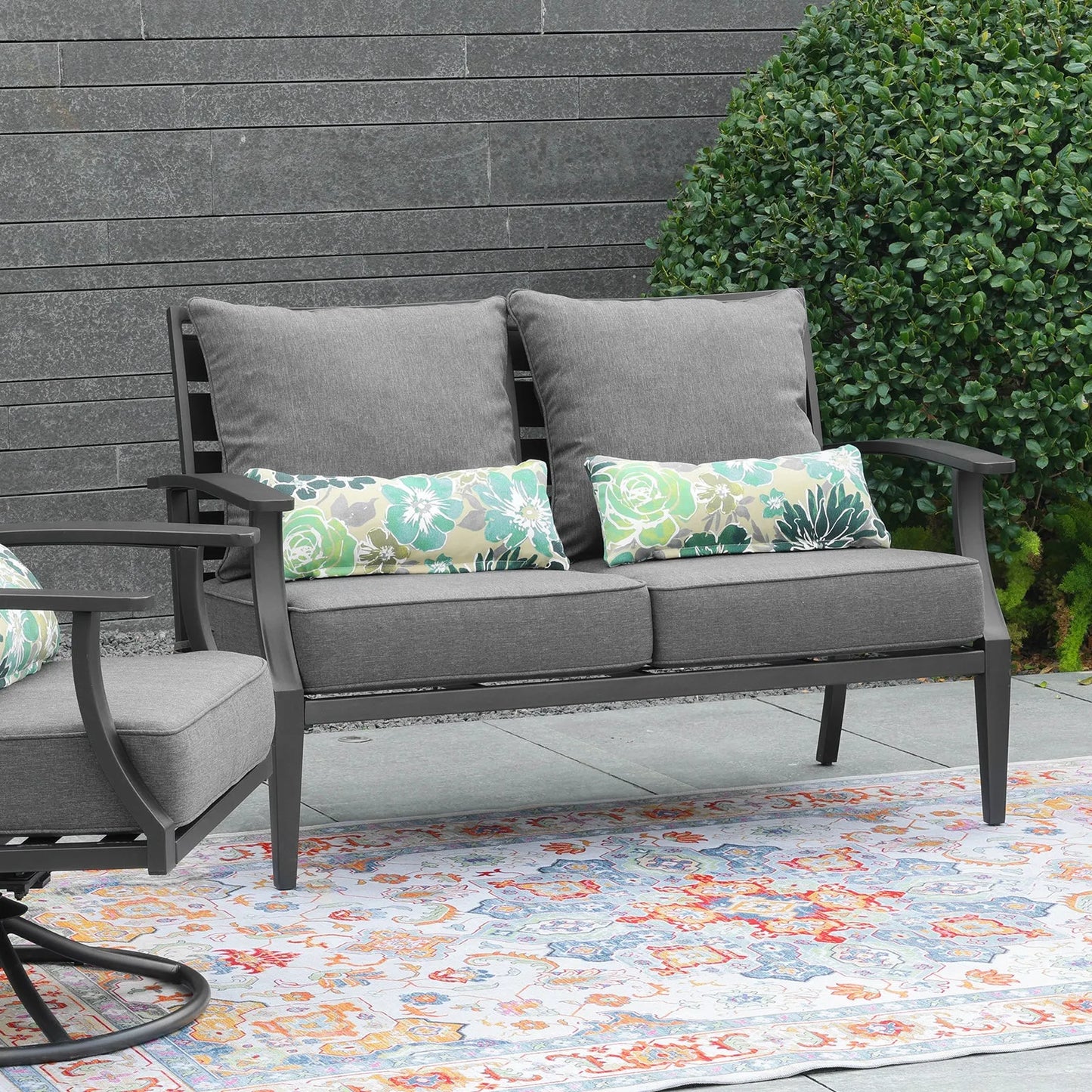 Patio Deep Chair Cushion, 2 Back 2 Seater 2 Pillow, Charcoal Aoodor