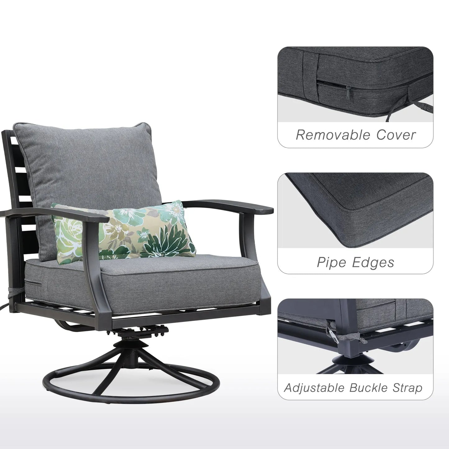Patio Deep Chair Cushion, 2 Back 2 Seater 2 Pillow, Charcoal Aoodor