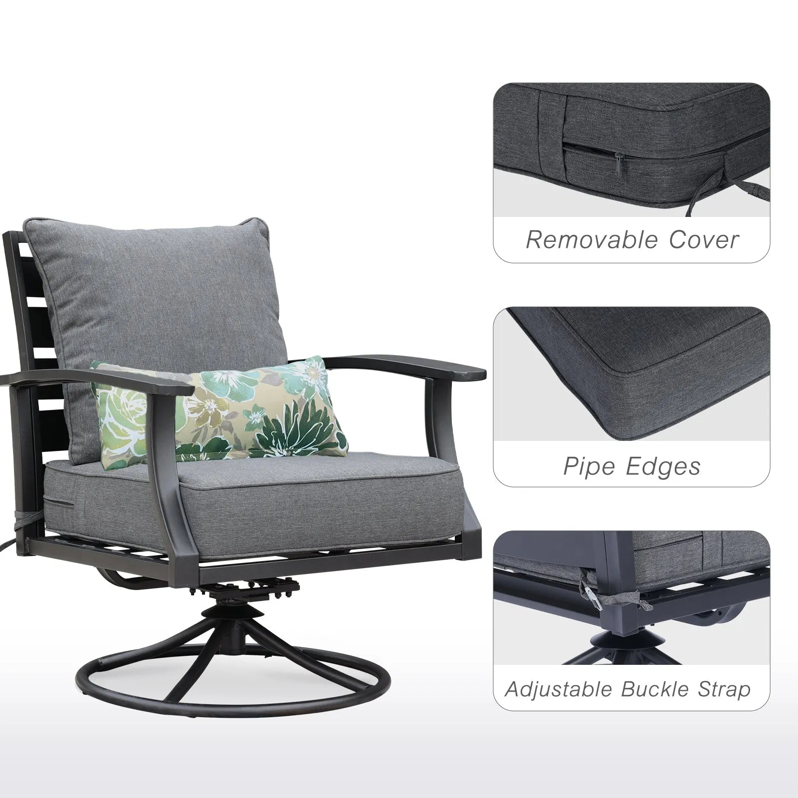 Patio Deep Chair Cushion, 2 Back 2 Seater 2 Pillow, Charcoal Aoodor