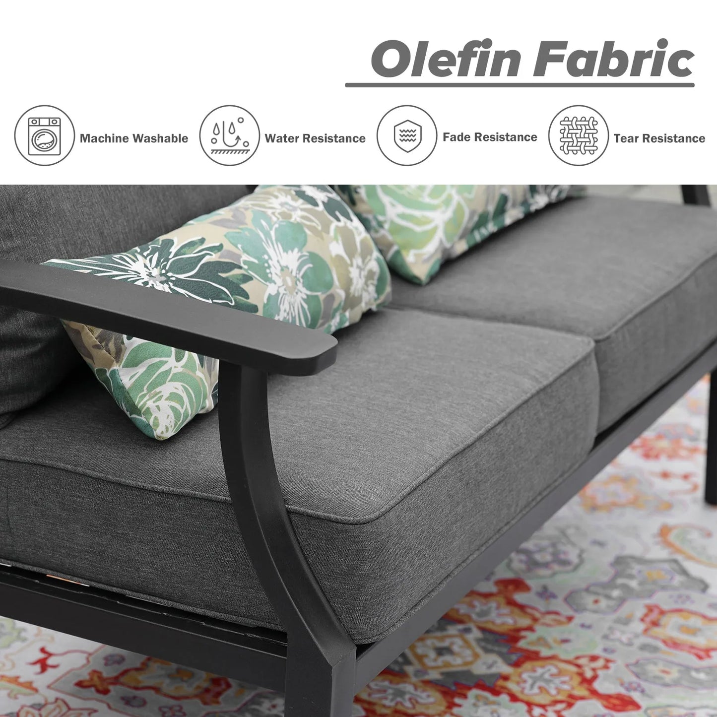 Patio Deep Chair Cushion, 2 Back 2 Seater 2 Pillow, Charcoal Aoodor
