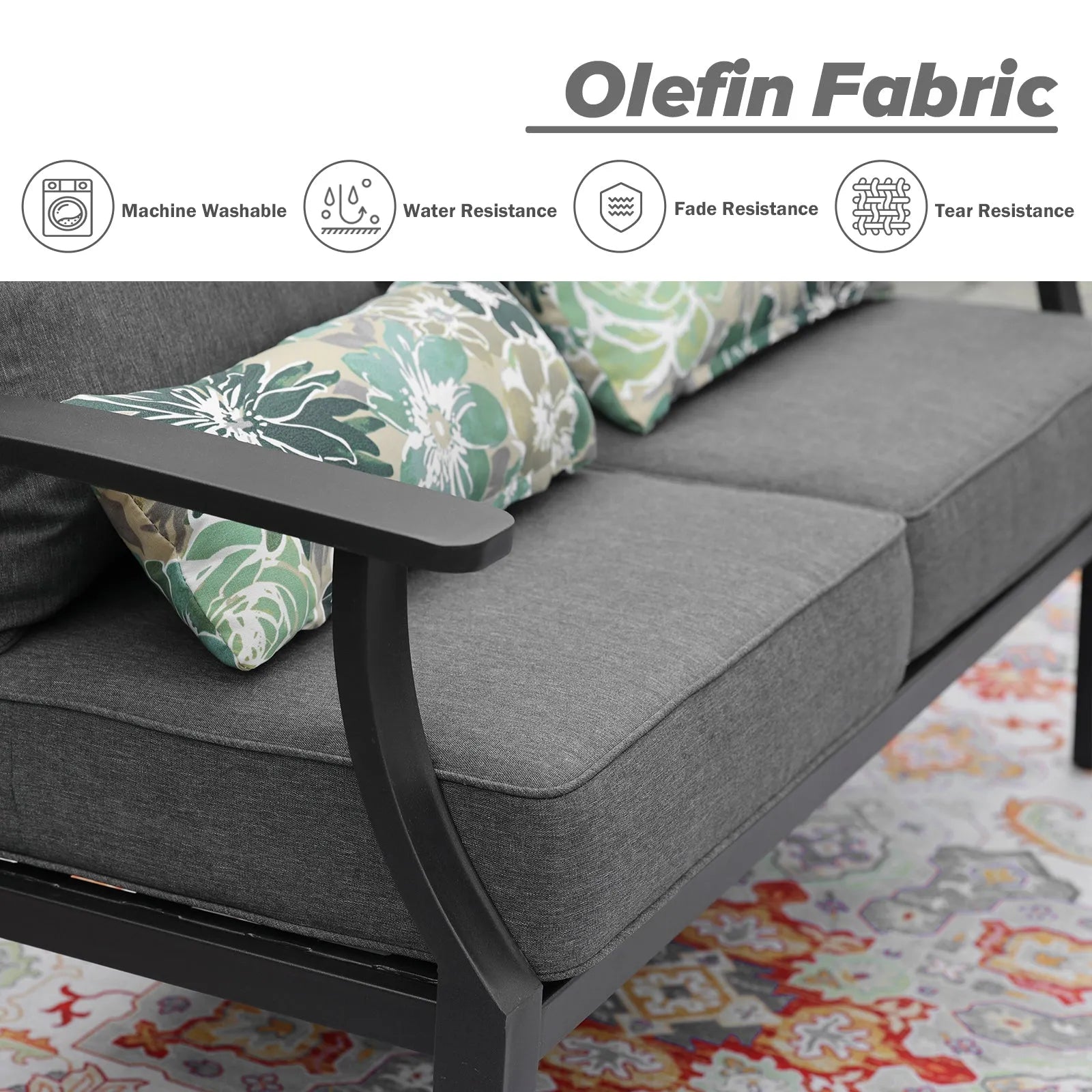 Patio Deep Chair Cushion, 2 Back 2 Seater 2 Pillow, Charcoal Aoodor
