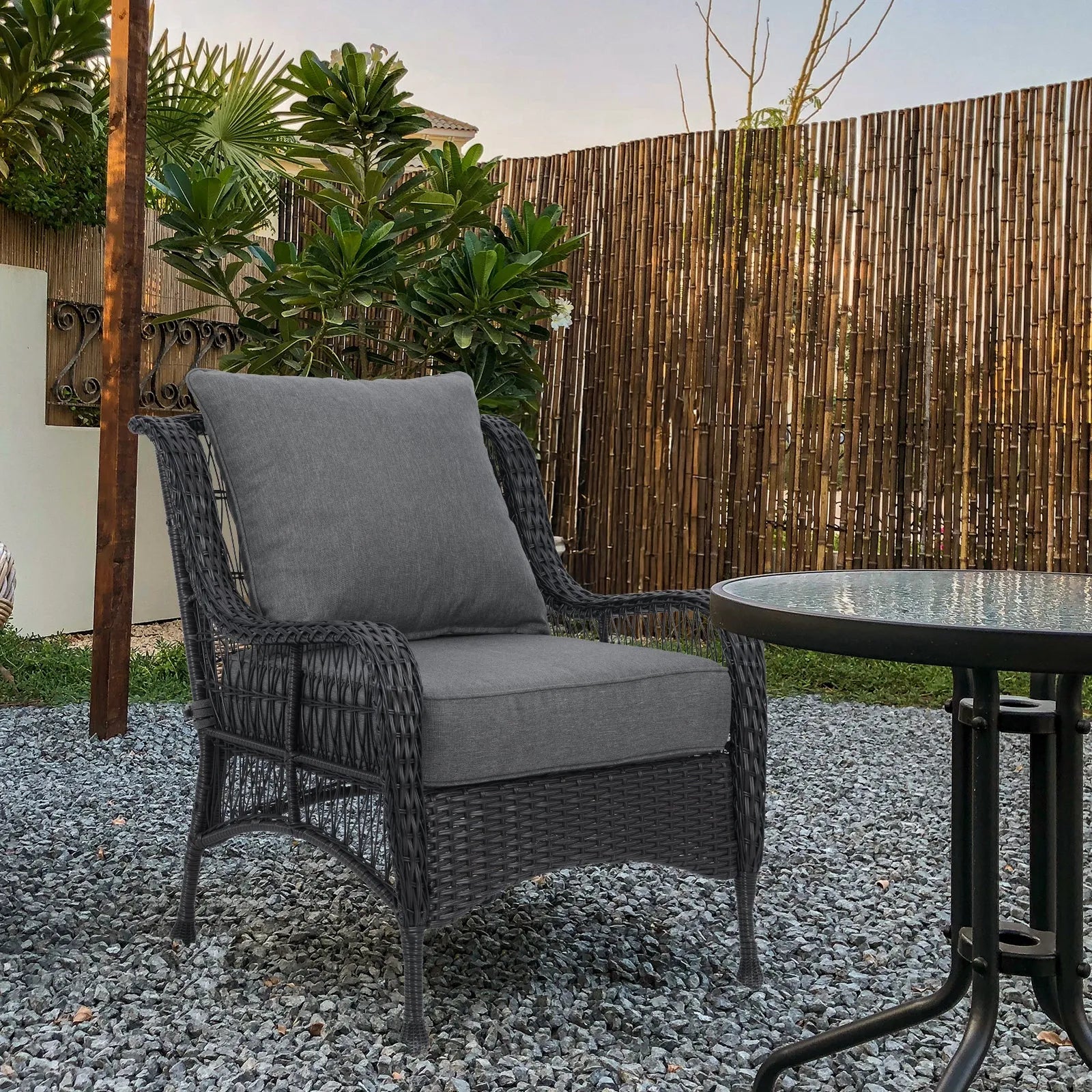 Patio Deep Chair Cushion, 2 Back 2 Seater 2 Pillow, Charcoal Aoodor