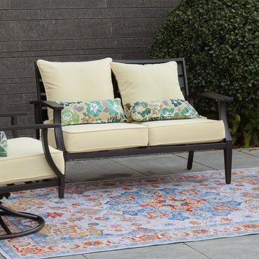 Patio Deep Chair Cushion, 2 Back 2 Seater 2 Pillow, Cream Yellow Aoodor