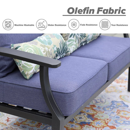 Patio Deep Chair Cushion, 2 Back 2 Seater 2 Pillow, Dark Blue Olefin Fabric