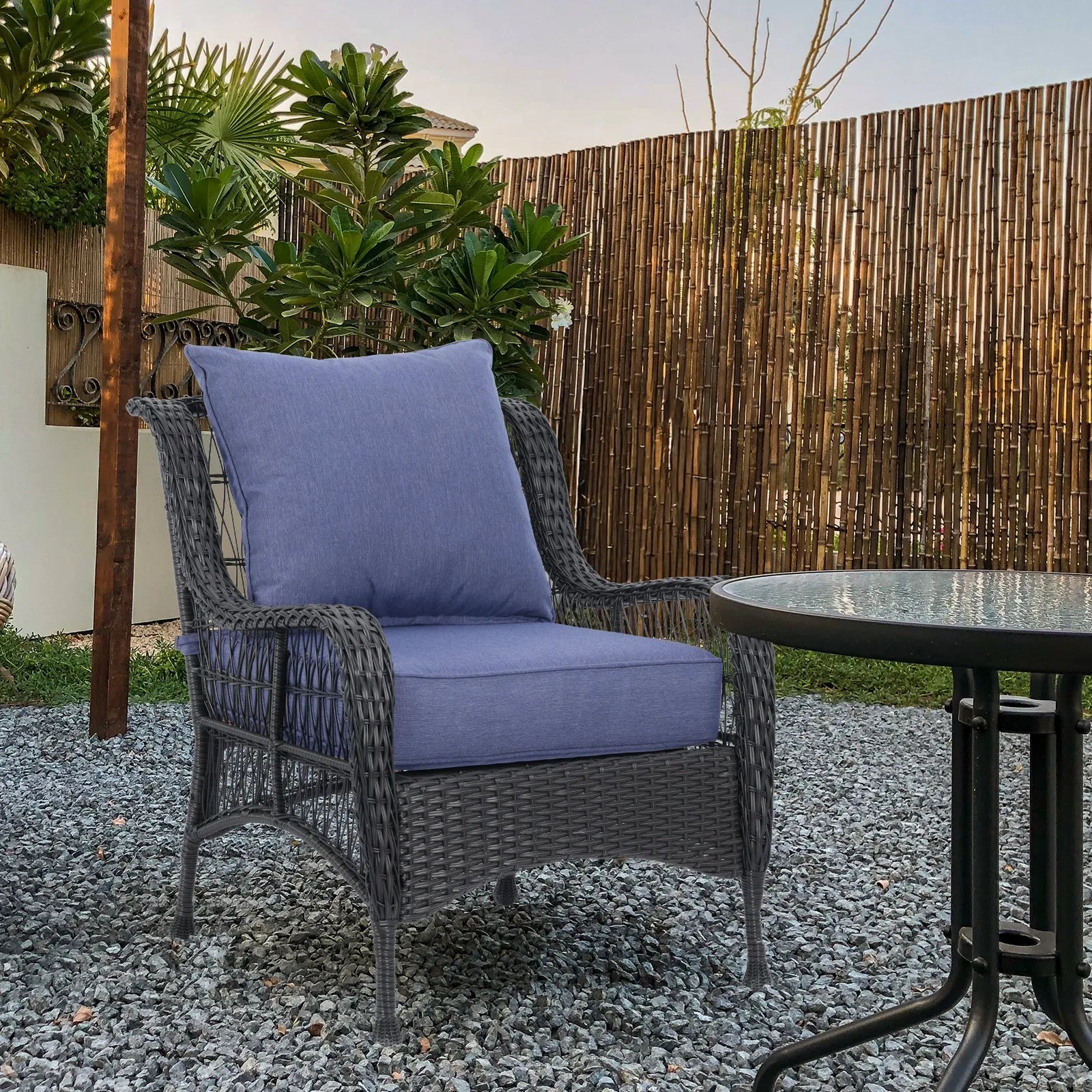 Patio Deep Chair Cushion, 2 Back 2 Seater 2 Pillow, Dark Blue