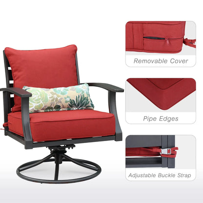 Patio Deep Chair Cushion, 2 Back 2 Seater 2 Pillow, Red Aoodor removable cover, pipe edges, adjustable buckle strap