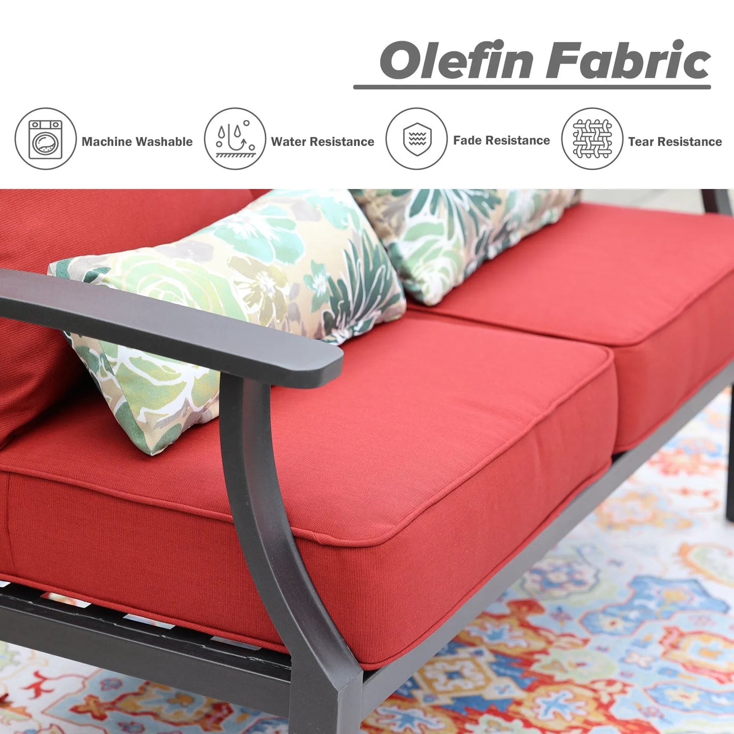 Patio Deep Chair Cushion, 2 Back 2 Seater 2 Pillow, Red Aoodor olefin Fabric