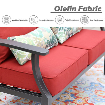 Patio Deep Chair Cushion, 2 Back 2 Seater 2 Pillow, Red Aoodor olefin Fabric