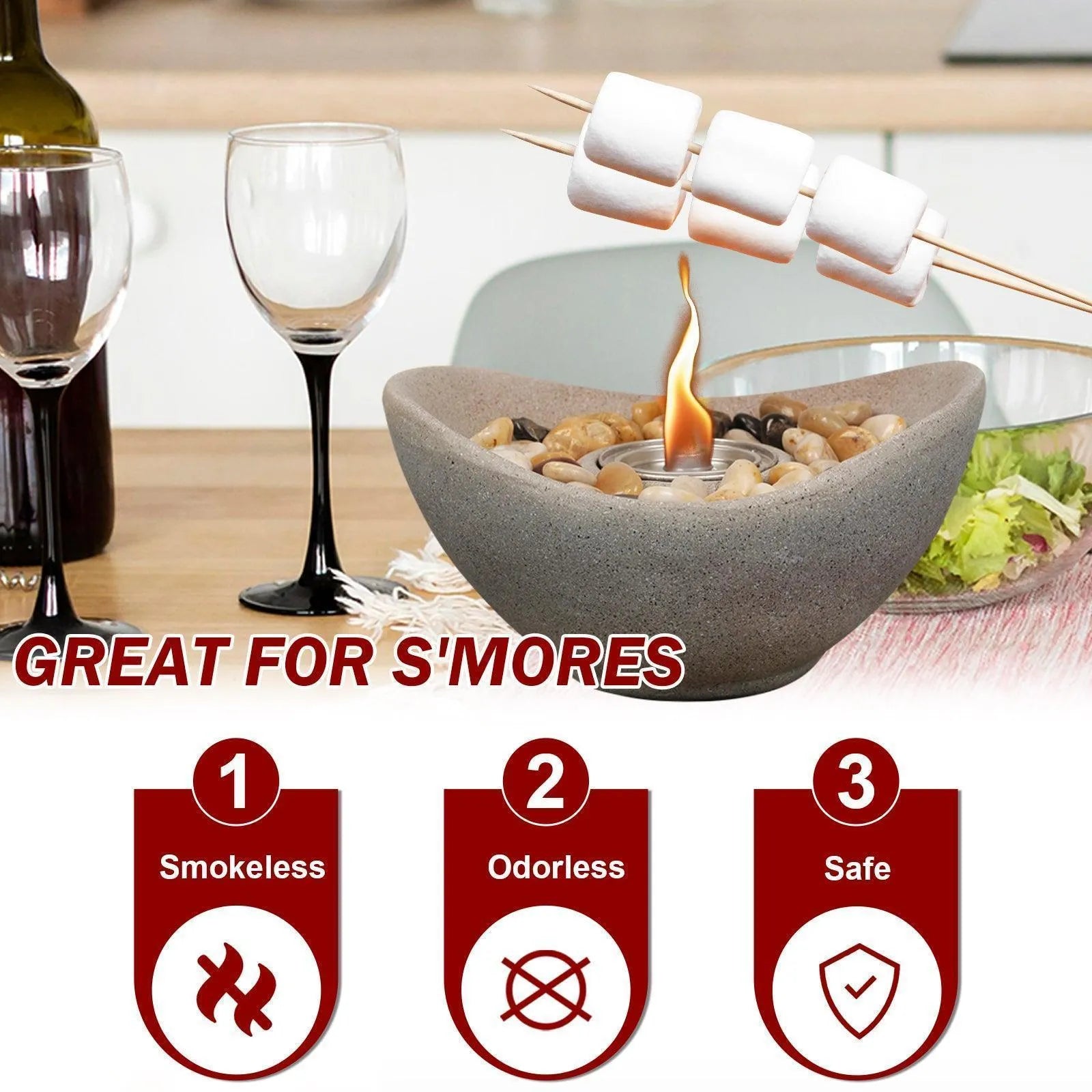 Portable Concrete Fire Pit - Indoor/Outdoor Tabletop Fireplace for Balcony, Patio Decor Tool Aoodor Beige  