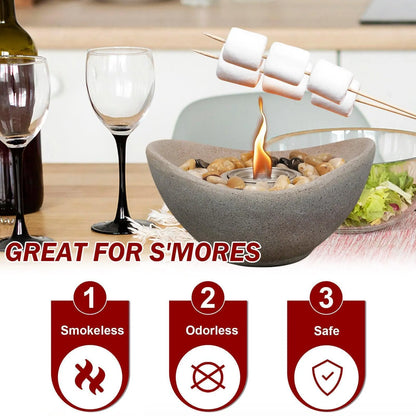 Portable Concrete Fire Pit - Indoor/Outdoor Tabletop Fireplace for Balcony, Patio Decor Tool Aoodor Beige  