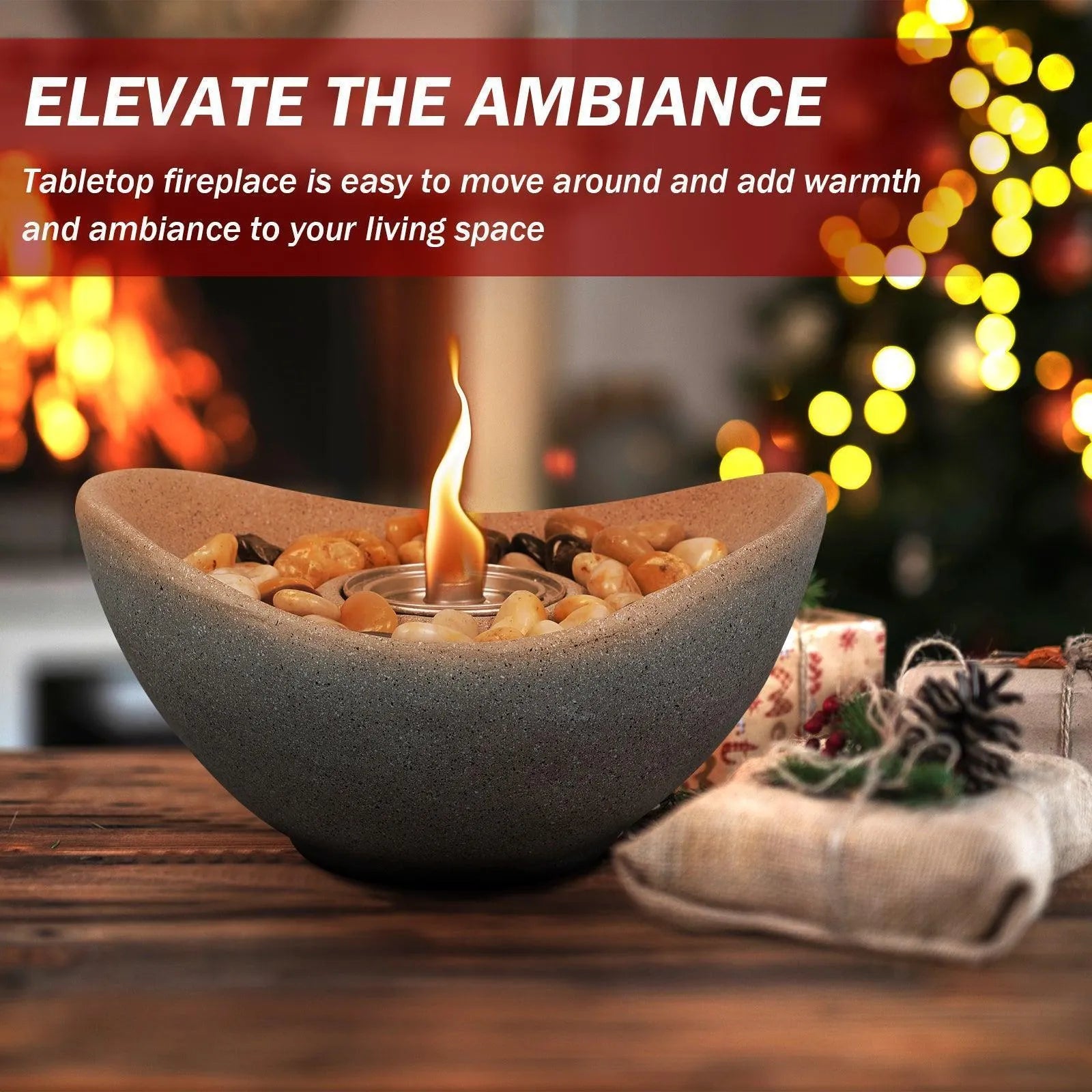 Portable Concrete Fire Pit - Indoor/Outdoor Tabletop Fireplace for Balcony, Patio Decor Tool Aoodor Beige  