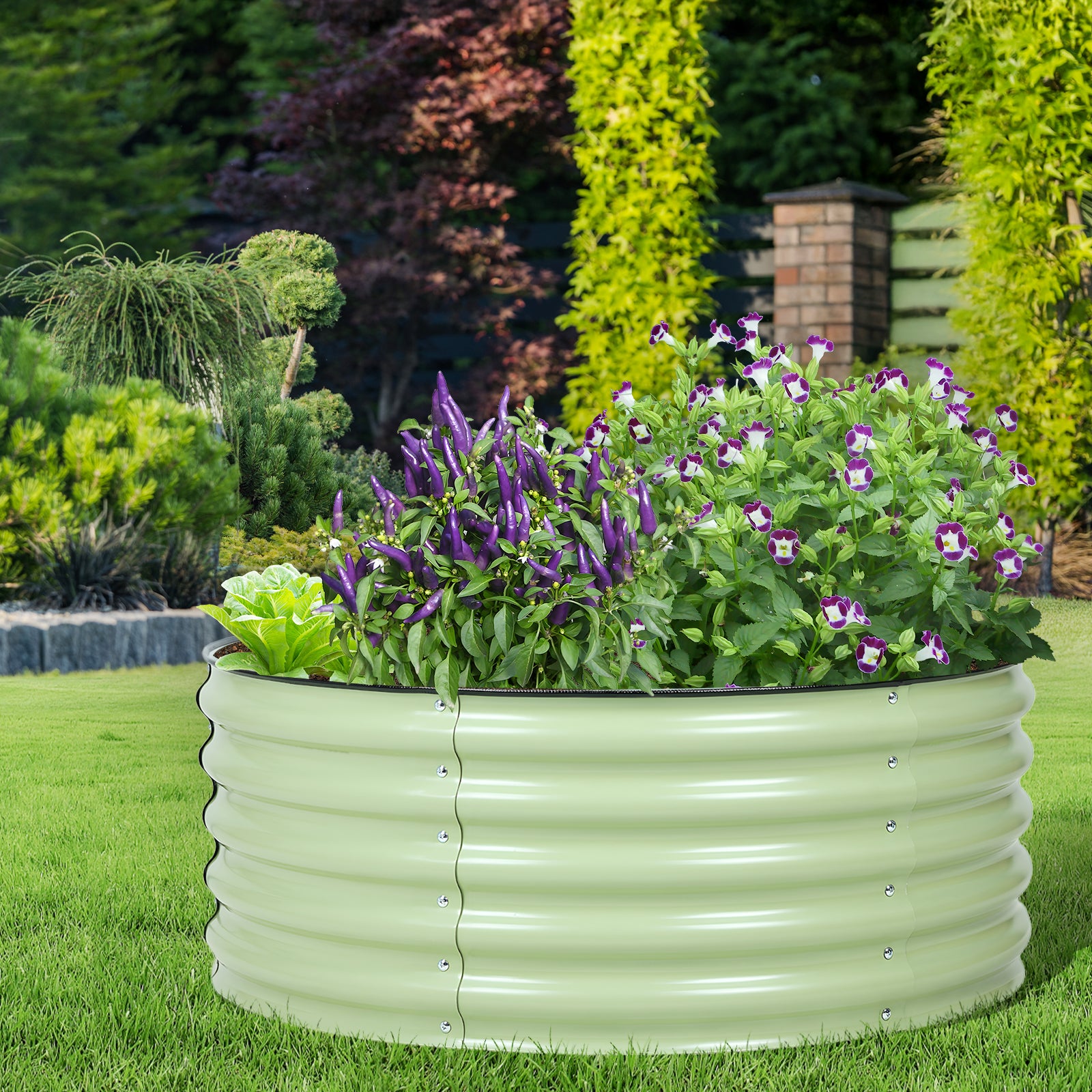 Round Modular Aluzinc Raised Garden Bed Aoodor Green