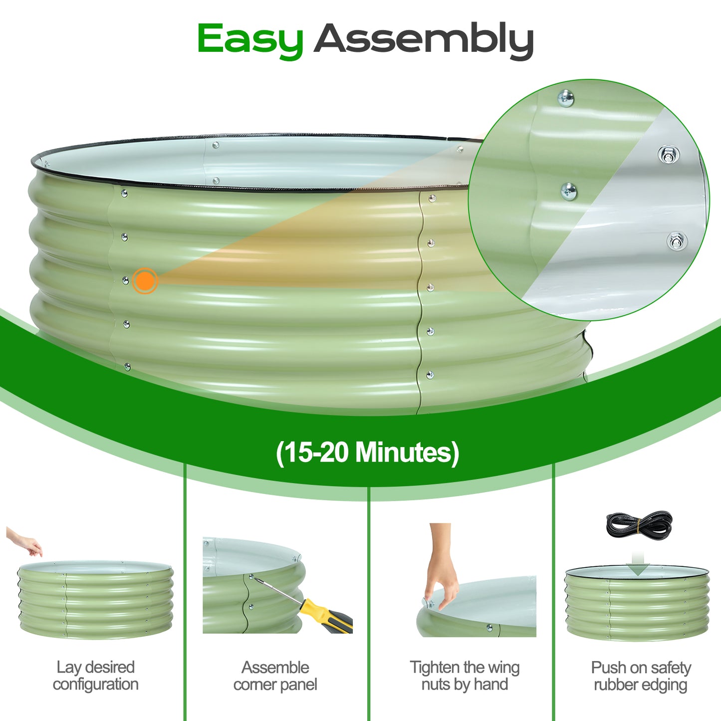 Round Modular Aluzinc Raised Garden Bed Aoodor Green