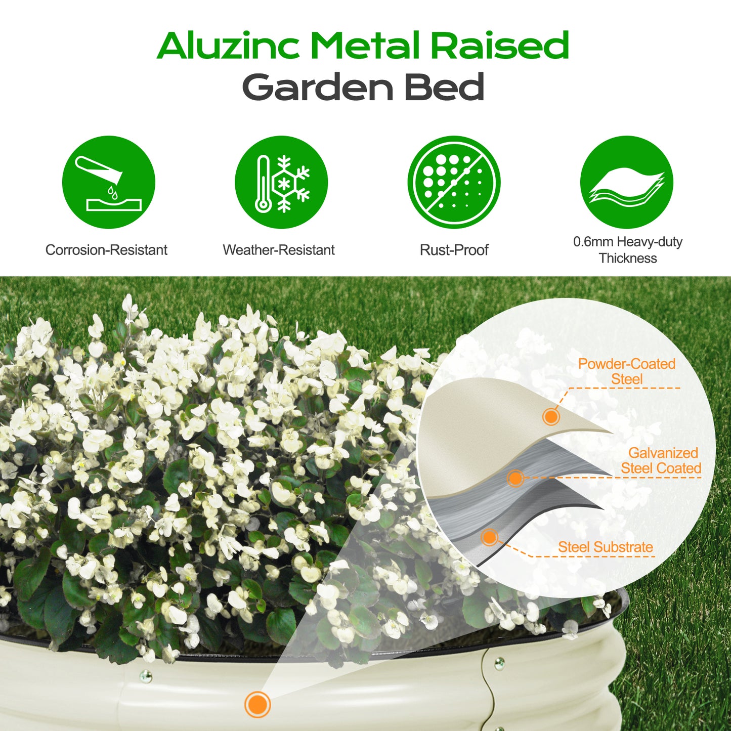 Round Modular Aluzinc Raised Garden Bed Aoodor Beige