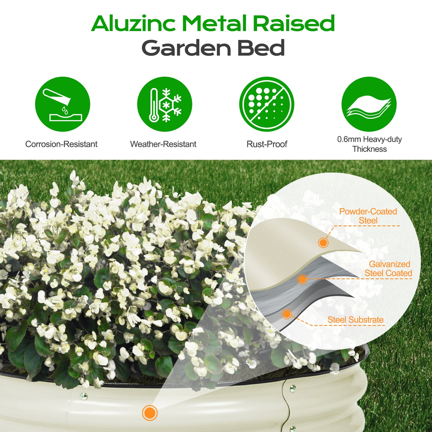 Round Modular Aluzinc Raised Garden Bed Aoodor Beige