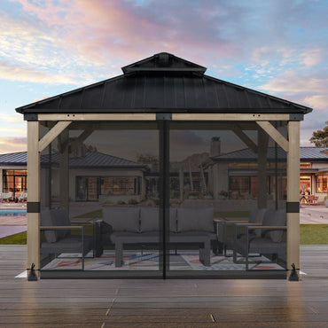 Universal Gazebo Replacement Mosquito Netting Screen 4-Panel Sidewalls with Double Zipper (Only Netting) Aoodor Black