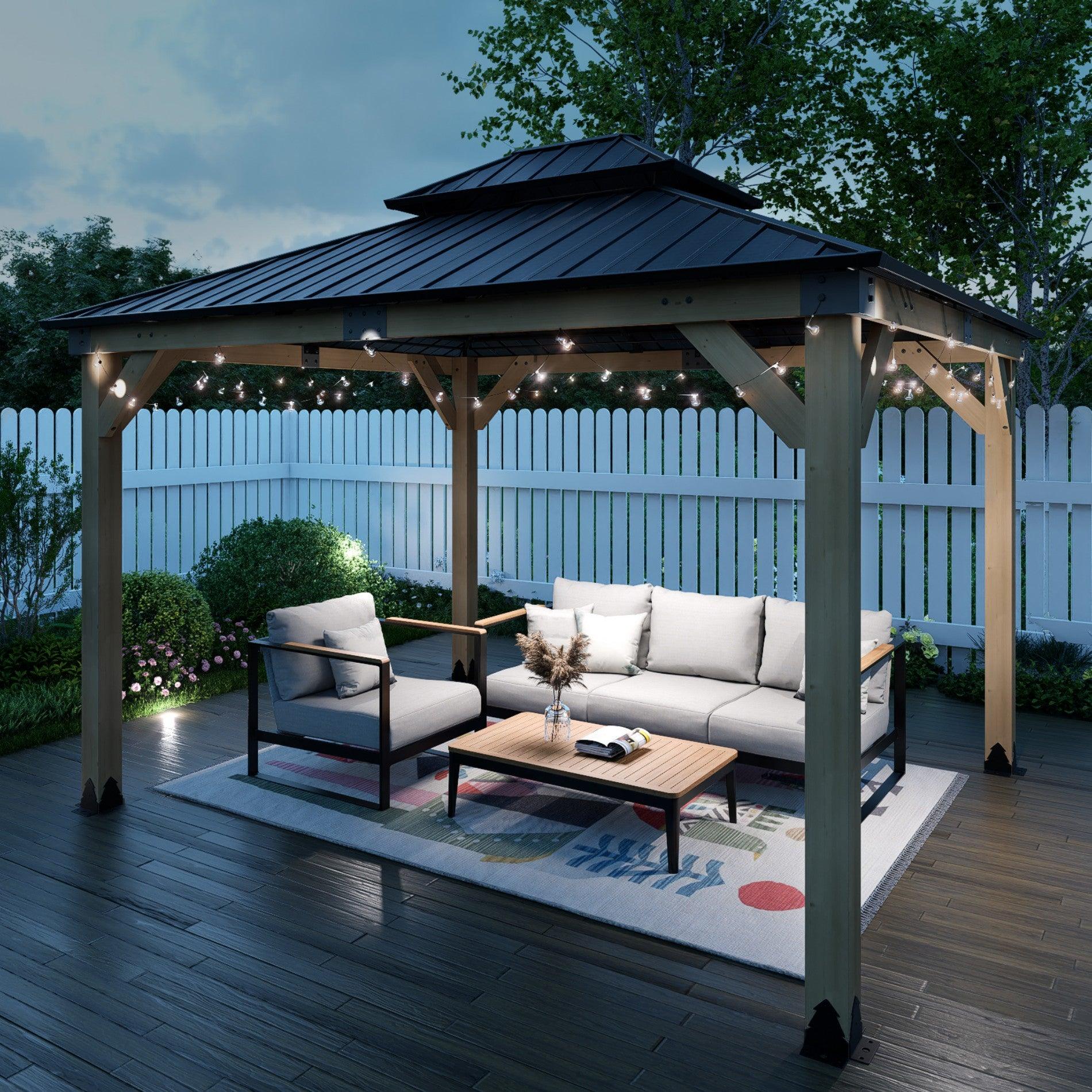 Wood Gazebo,Upgrade Cedar Wooden Frame Gazebo with Galvanized Steel Roof Aoodor