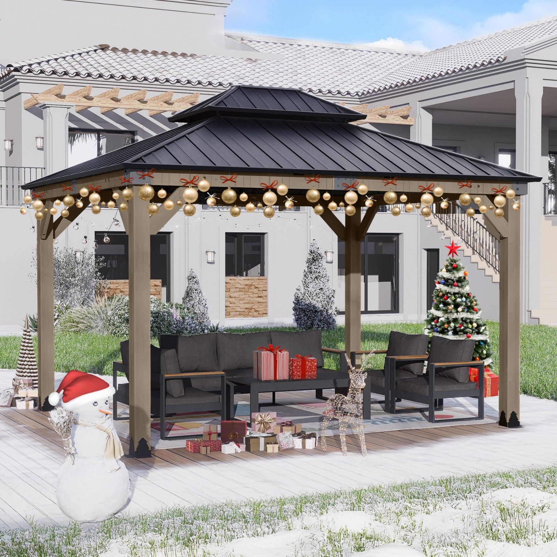 Wood Gazebo,Upgrade Cedar Wooden Frame Gazebo with Galvanized Steel Roof Aoodor