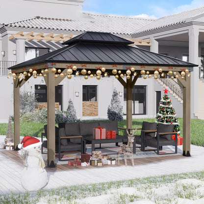 Wood Gazebo,Upgrade Cedar Wooden Frame Gazebo with Galvanized Steel Roof Aoodor