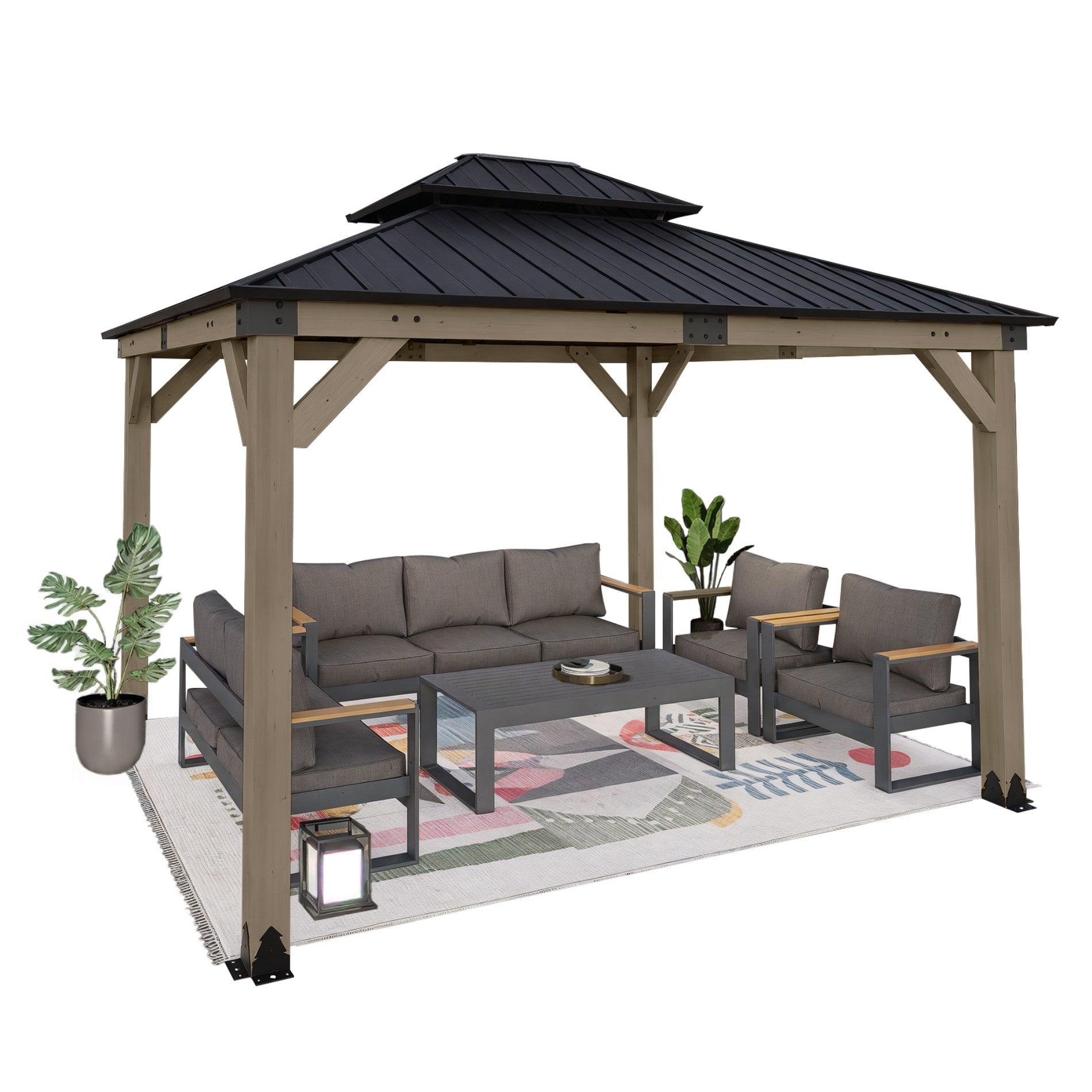 Wood Gazebo,Upgrade Cedar Wooden Frame Gazebo with Galvanized Steel Roof Aoodor