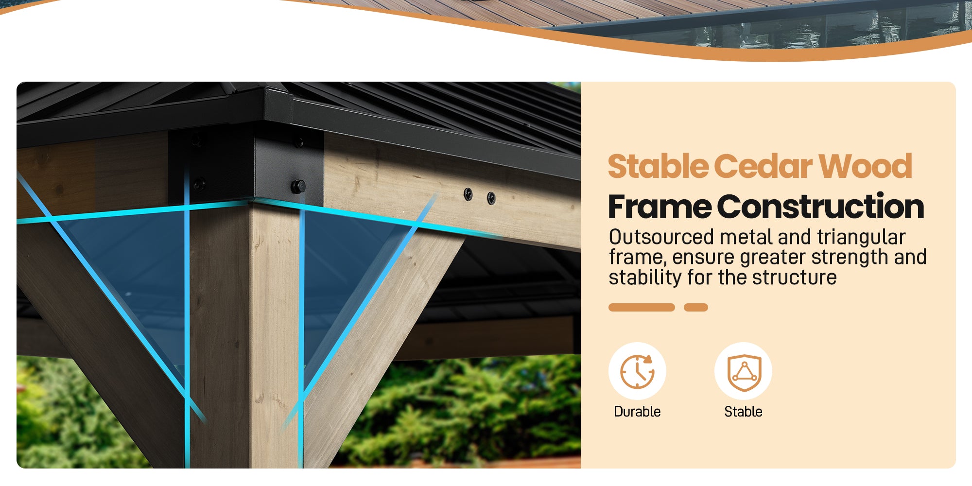 Wood Gazebo,Upgrade Cedar Wooden Frame Gazebo with Galvanized Steel Roof Aoodor