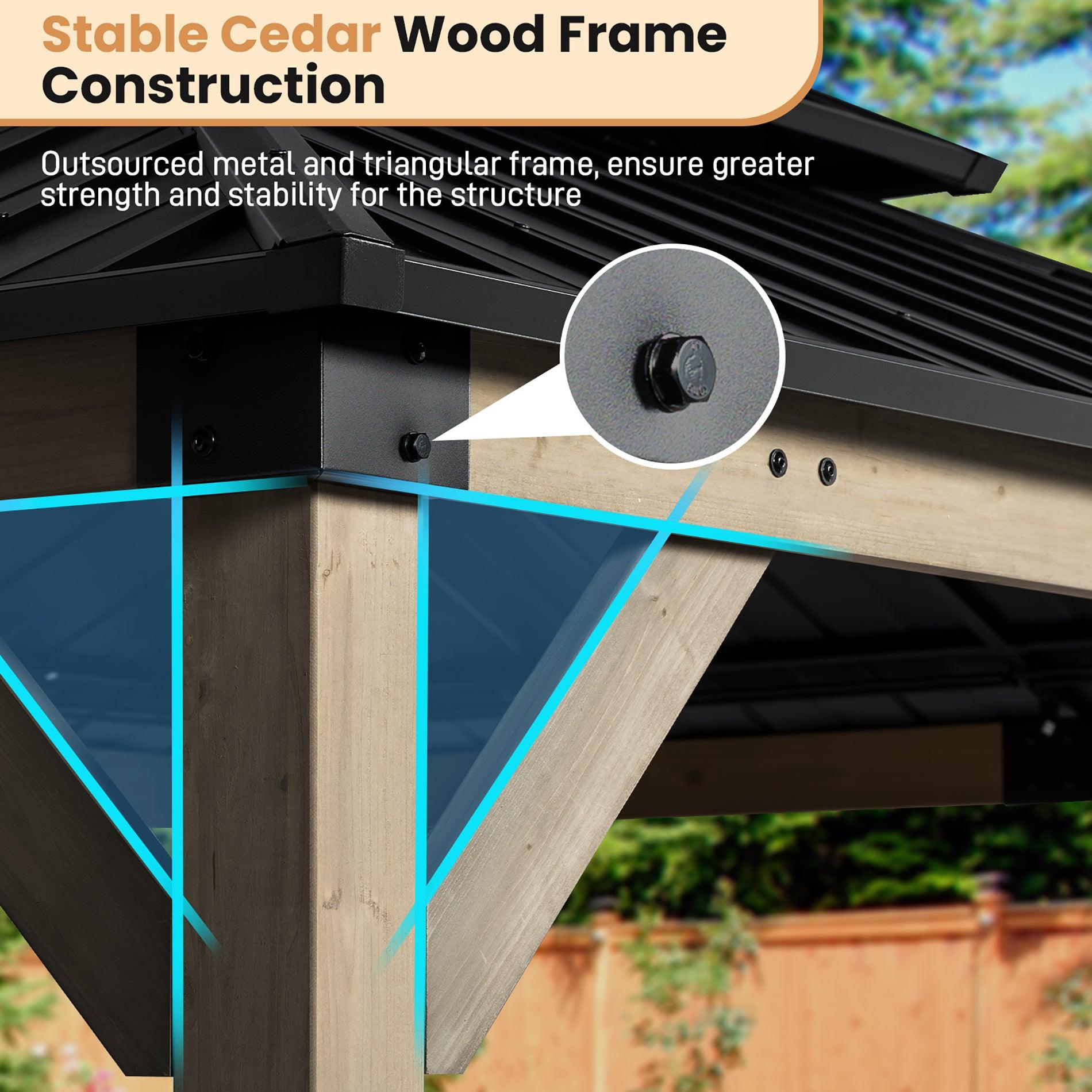 Wood Gazebo,Upgrade Cedar Wooden Frame Gazebo with Galvanized Steel Roof Aoodor