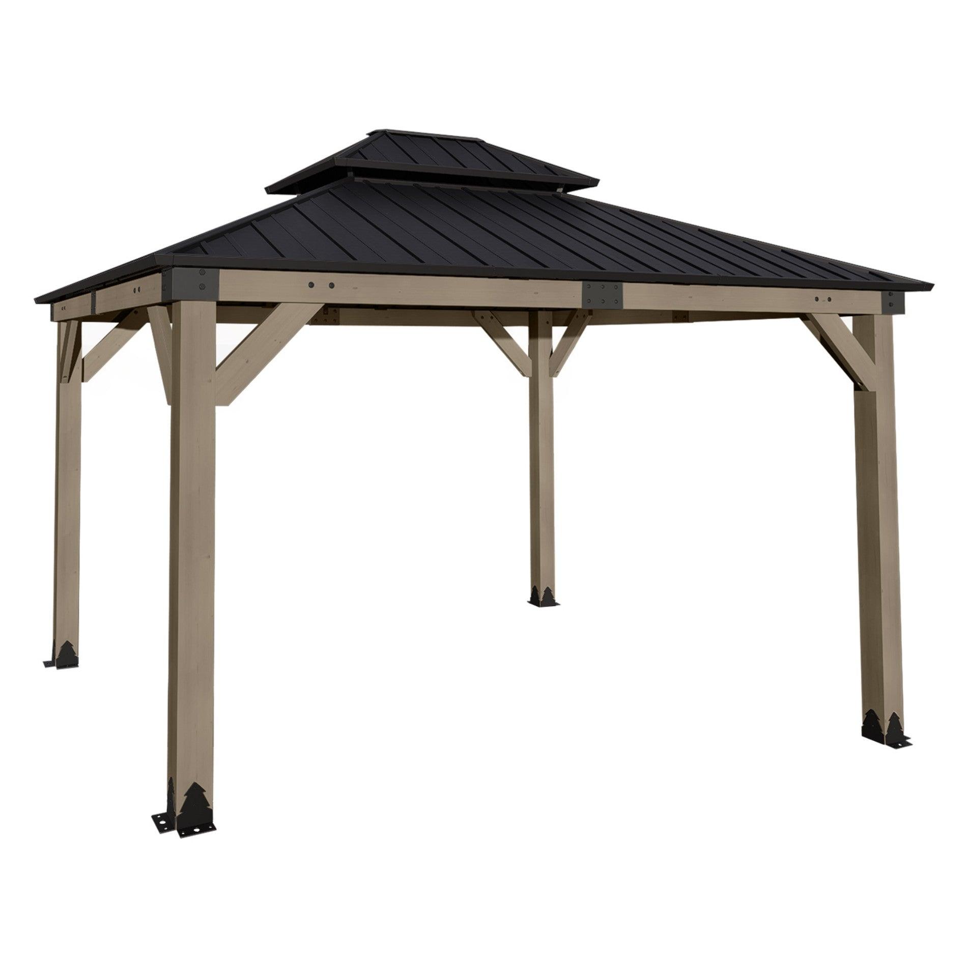 Wood Gazebo,Upgrade Cedar Wooden Frame Gazebo with Galvanized Steel Roof Aoodor