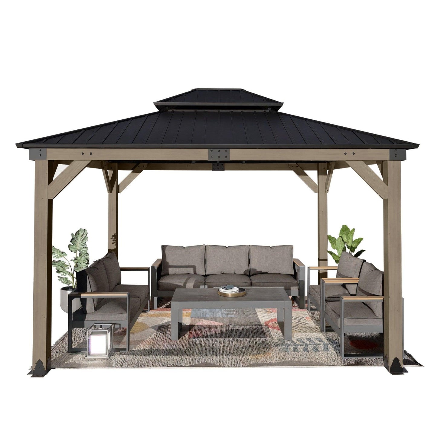 Wood Gazebo,Upgrade Cedar Wooden Frame Gazebo with Galvanized Steel Roof Aoodor