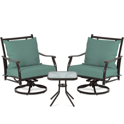 Outdoor Swivel Chair Set -  Two Chairs, One Glass Table, and 2 Thick Cushions