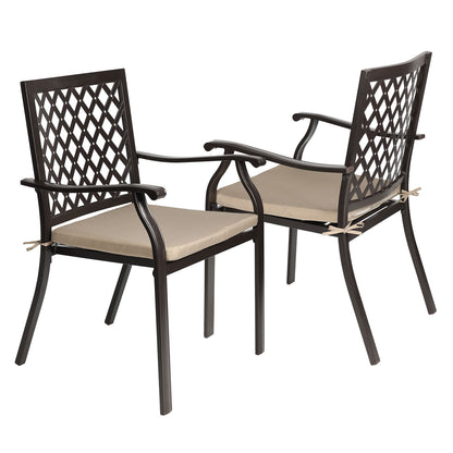 Outdoor Patio Metal Dining Chairs 2-Piece Set with Seat Cushions