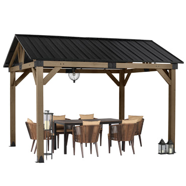 10 x 12 ft./12 x 14 ft. Wood Gazebo, Cedar Wooden Frame Gazebo withGalvanized Steel Roof