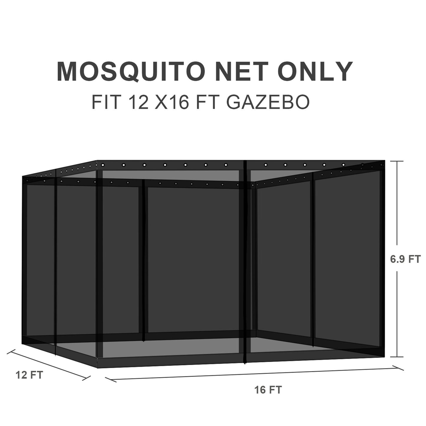 Universal Gazebo Replacement Mosquito Netting Screen 4-Panel Sidewalls with Double Zipper (Only Netting)